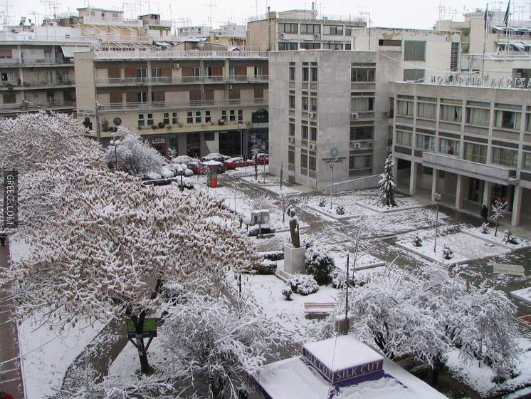 Larisa, Greece  City with snow in winter