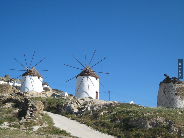 Windmills in Ios island, Cyclades, Greece