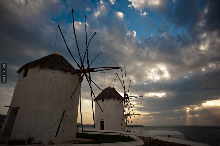 Windmills of the Mykonos Island, Chora Cyclades, Agean Sea, Greece