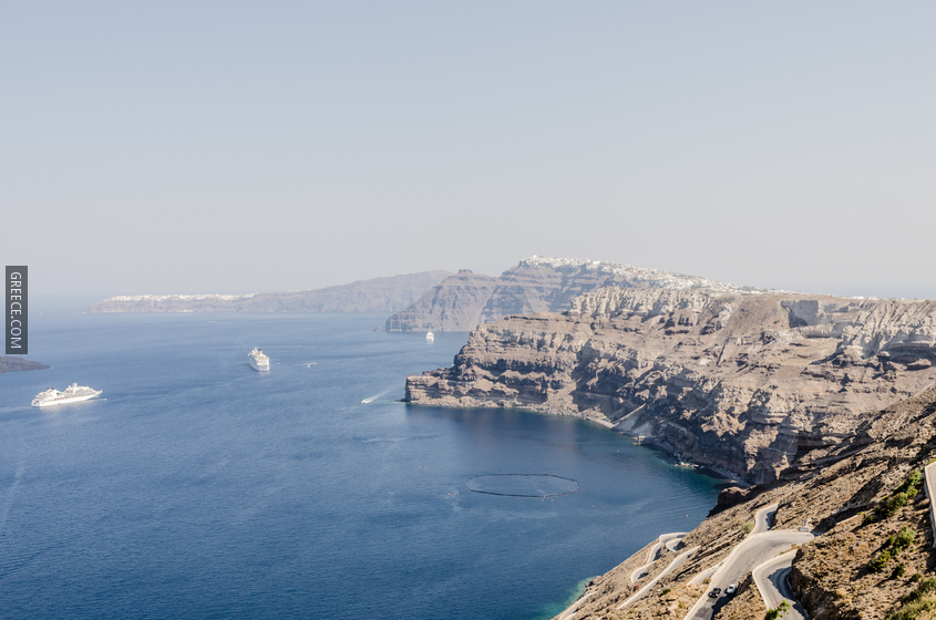 Crater rim  view from Athinios port  Santorini  Greece  01