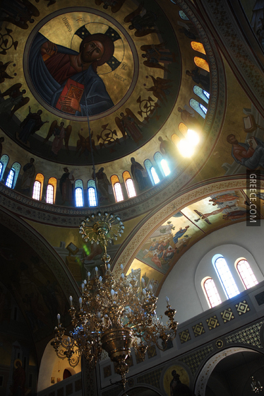 Interior of the Orthodox Metropolitan Cathedral of Fira, Santorini island (Thira), Greece