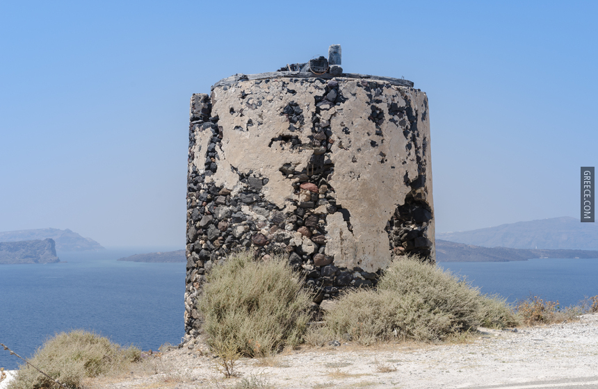 Remains of a windmill at the crater rim near Akrotiri  Santorini  Greece  01