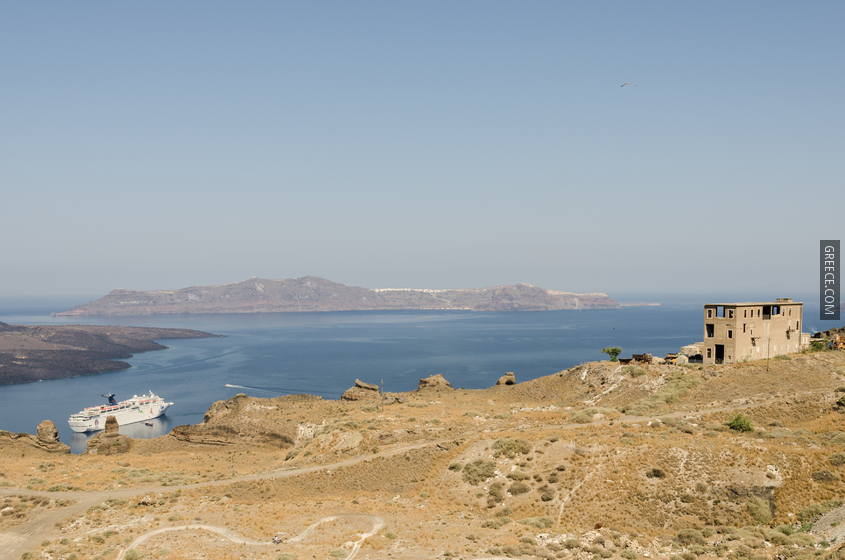 Ruin near Fira  Thirassia  cruise ship  Santorini  Greece