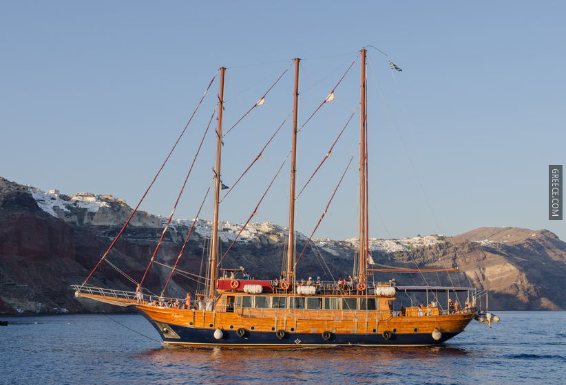 Tour boat  Santorini near Oia  Greece