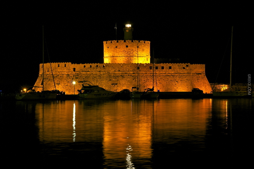 Saint Nicolas Fort Rhodes Harbour night