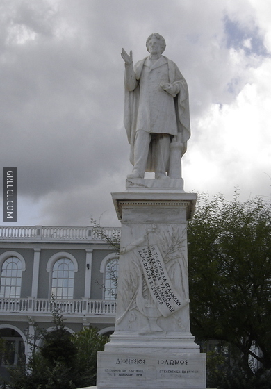 Dionysios Solomos statue in Zakynthos