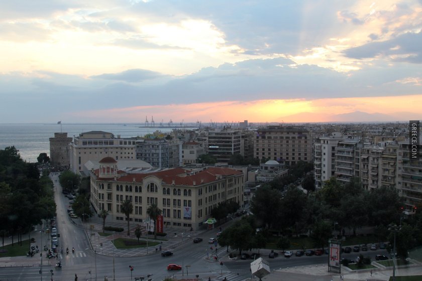 Thessaloniki YMCA and cloudy sunset