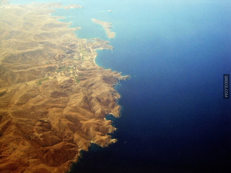Megalonisi, Sigri from the air, Lesbos, Greece